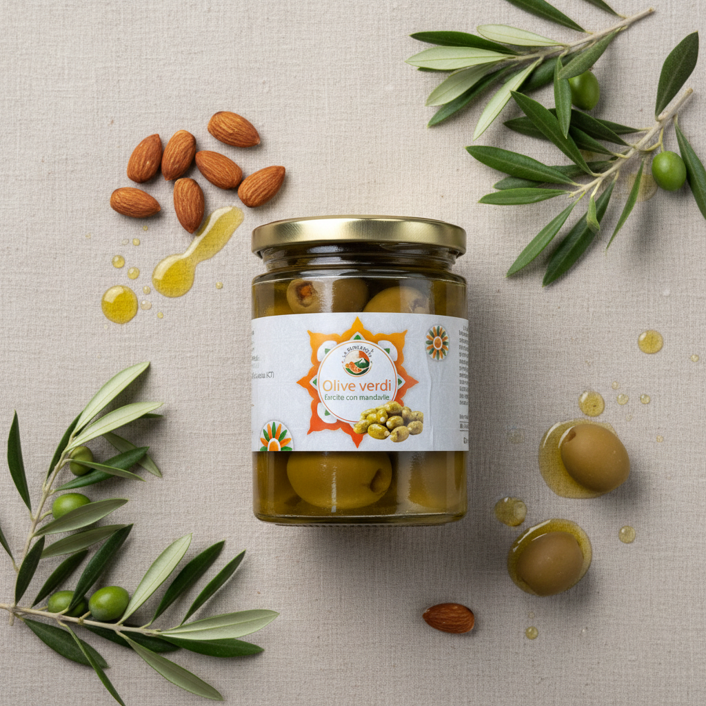 Olive Verdi Nocellare dell’Etna ripiene alle Mandorle