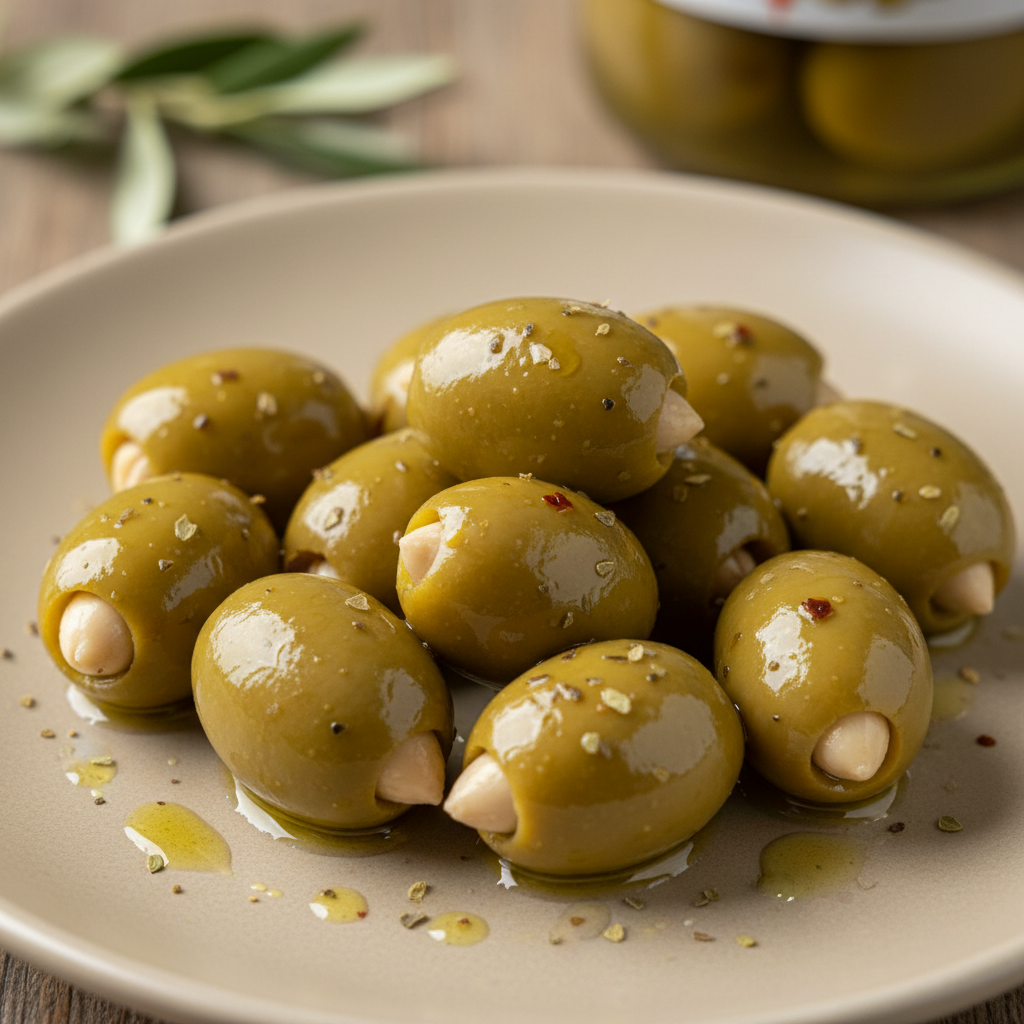 Olive Verdi Nocellare dell’Etna ripiene alle Mandorle