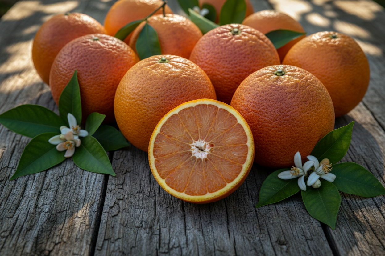 Arance Tarocco primo piano agrumeto