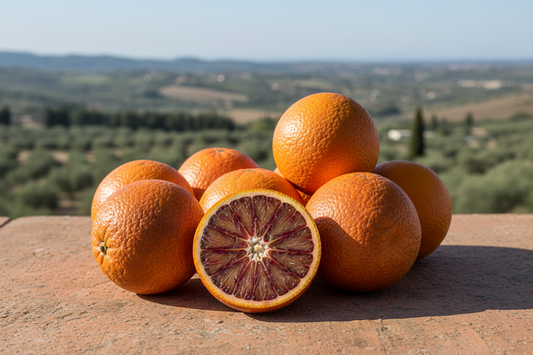 Arance Tarocco realistiche su terracotta