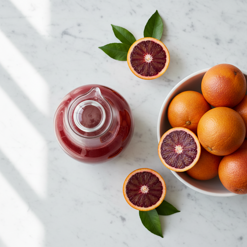 Caraffa e arance su marmo