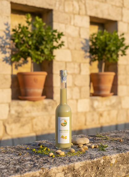 Liquore al pistacchio con muri siciliani